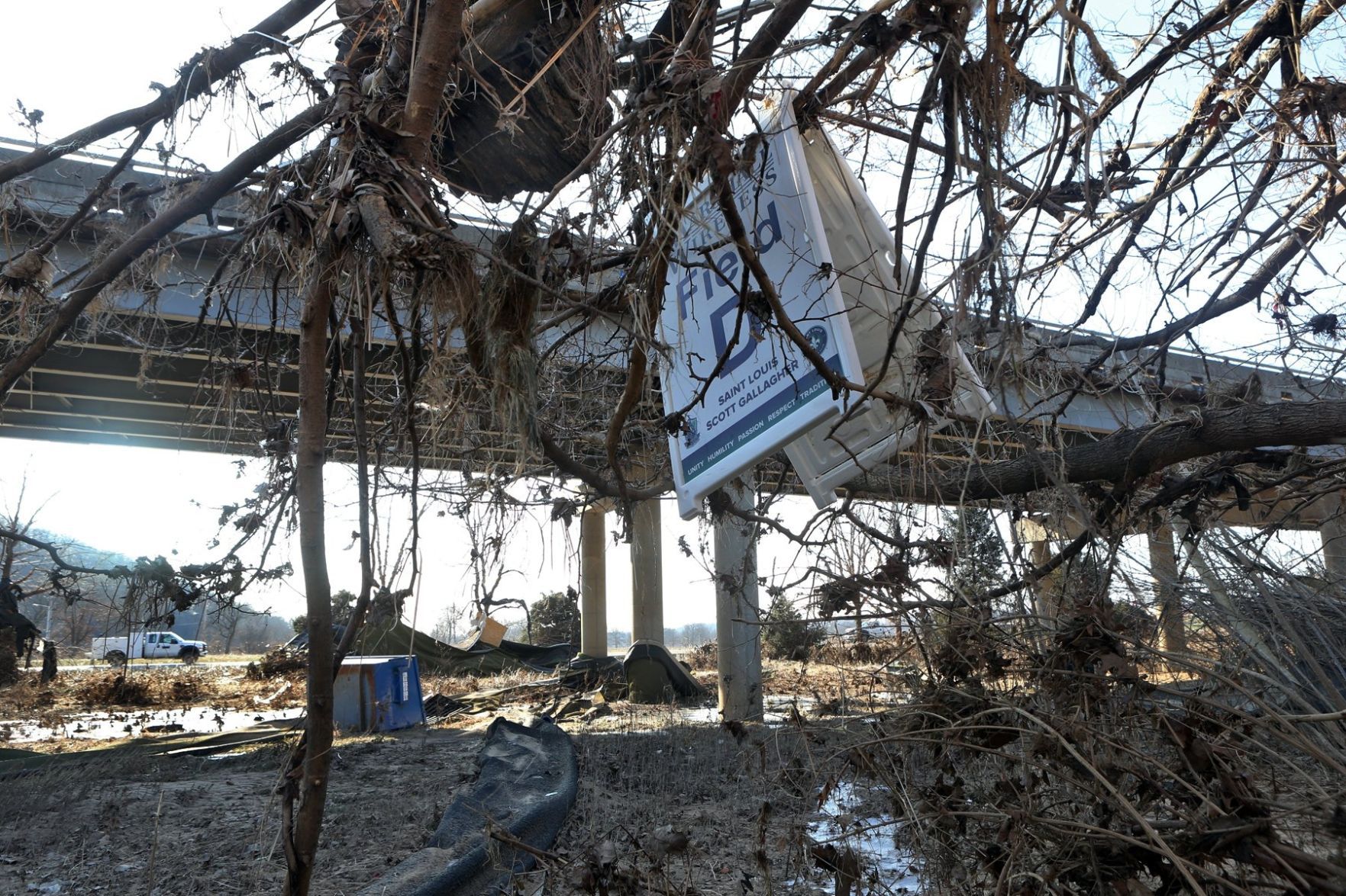 Soccer Park flooding debris floated under I-44